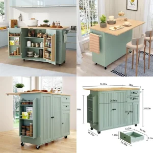 Sage Green Kitchen Island  on Wheels