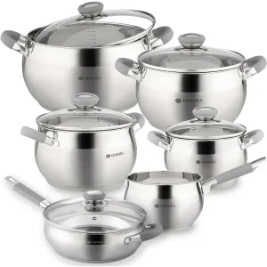 Modern 11-Piece Stainless Steel Cookware Set with Glass Lids,