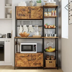 IRONCK Bakers Rack with 2 Storage Cabinets and Power Outlet, 45.3 Inch