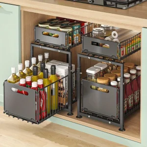 2 Tier Slide Out Cabinet Organizer Heavy Duty,