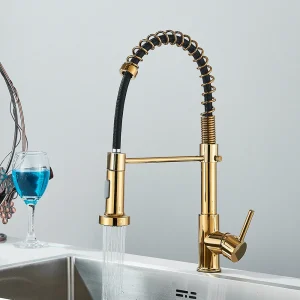 Brushed Gold Kitchen Sink Faucet Spring Pull-down