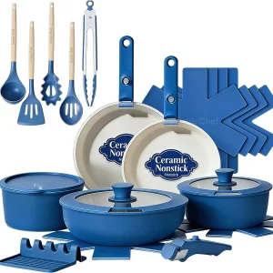 Non Stick , 21 Pcs Ceramic Cookware with Detachable Handles,