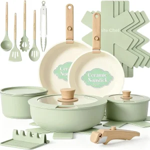 21 Pcs Nonstick Ceramic Cookware Set with Detachable Handle
