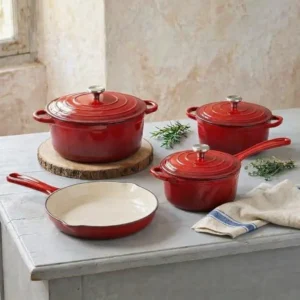 Nonstick Enameled Cast Iron Cookware Set 7-Pcs Pots and Pans with Lids